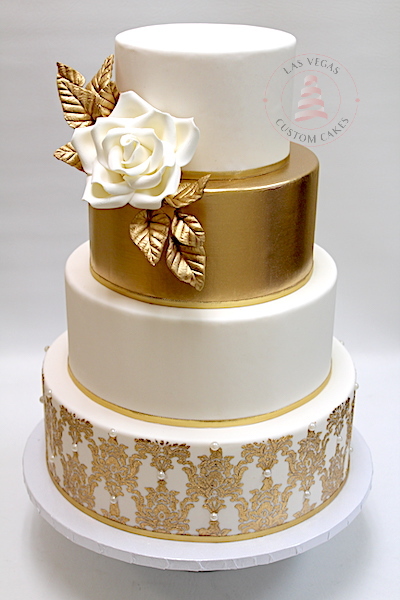 IVORY AND GOLD WEDDING CAKE - Rashmi's Bakery