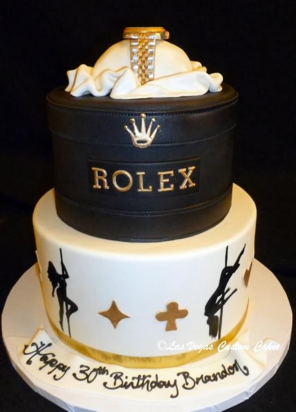 Louis Vuitton money cake topped of with Hennessy & a golden Rolex