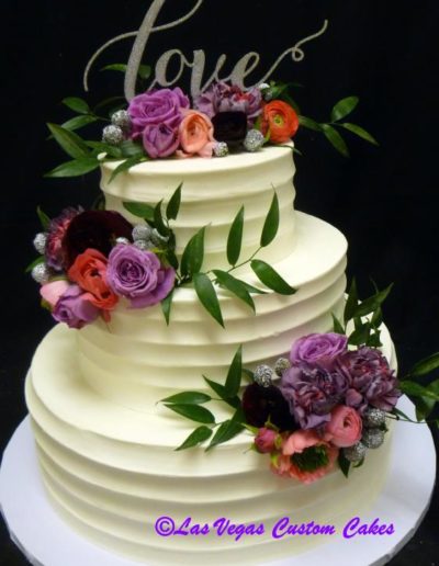 Textured Buttercream Wedding Cake with Floral Cascade #603 by Las Vegas Custom Cakes