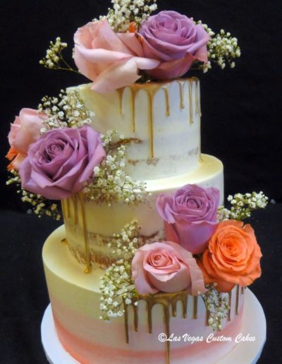 Semi-Naked with Gold Drizzle And Roses #680 by Las Vegas Custom Cakes